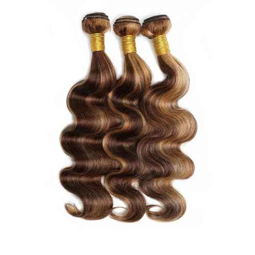 P4/27 Highlight Body Wave Ombre Honey Blonde Brazilian Human Hair Bundles 8 10 12 Inch 2 Tone Brown and Blonde Hair Wet and Wavy Bundles Brown Weft Hair Extensions for Black Women