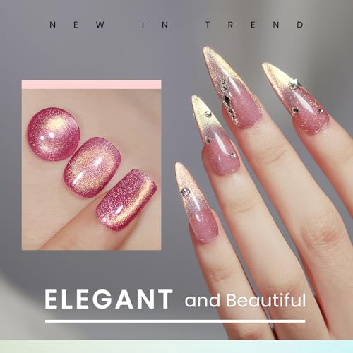 MIZHSE Cat Eye Gel Nail Polish, Magnetic Gel Polish Set with Magnet, Shimmery Cateye Effect Neon Pink Green Purple Colors Soak Off Nail Art Manicure Home Gift for Ladies