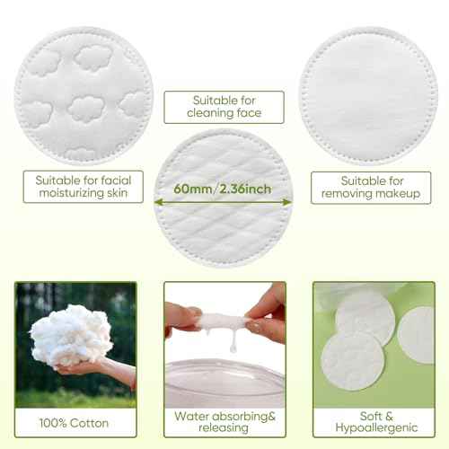 Boxed 300-Count Embossed Cotton Rounds ? 3 Unique Patterns, Lint-Free, Dual-Sided, Soft & Durable, Ideal for Makeup Removal, Skincare, Nail Polish, and Baby Care
