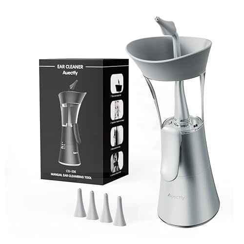 Manual Ear Wax Removal Kit - One-Hand Control Ear Cleaner Tool, Easy to Use Ear Irrigation Flushing System with Soft Silicone Tip for Effective & Safe to Clean Ear Built Up Wax Home Use(Gray)