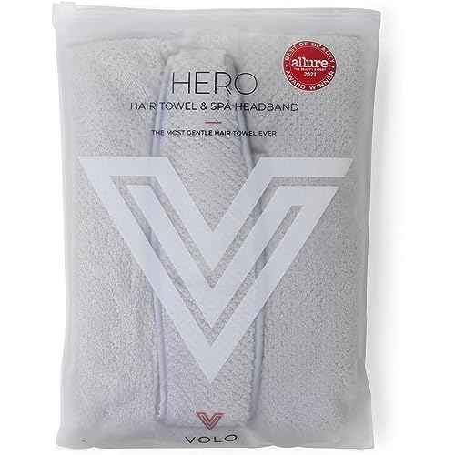 VOLO Luna Gray Hero Hair Towel + Facial Spa Headband for Women | Wrap Towel + Headband for Washing Face & Makeup | Ultra-Soft, Fast Drying, Anti-Frizz Nanoweave Fabric | Reusable Package | Microfiber