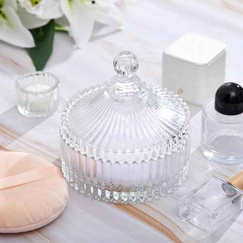 Tioncy 3 Pcs Extra Large Body Powder Puff and Container 5.43'' Glass Body Container with 5.12'' Powder Puff Glass Jar for Women's Talcum(Clear)