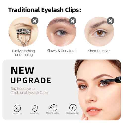 Heated Eyelash Curler, S600 Heated Lash Curler, Accurate Temperature Control Electric Eyelash Curler Heated - Intelligent Power Off, Natural Long Lasting Makeup (Black/Silver, S600-148MM)