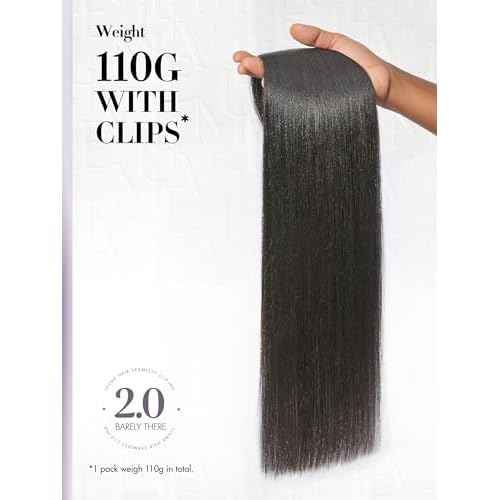 LUVME Invisible Clip in Hair Extensions, Yaki Straight Real Human Hair Remy Hair Clip ins for Women, Natural Human Hair, 16 inch 110g 6Pcs, Natural Black
