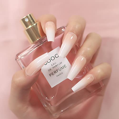 Long Glossy Ombre Pink Nude White French Ballerina Coffin False Nails Gradient Natural Press on Ballet Fake Nails Tips