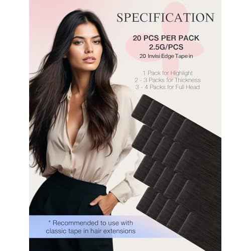 DOORES Invisi Edge Tape in Hair Extensions, Natural Black 10 Injection Tapeins with 10 Injection Tapeins 50g 24 Inch, Injected Tape in Extensions Virgin Hair Thick Ends