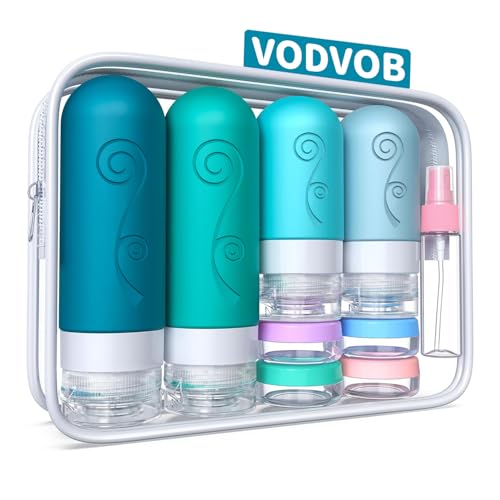 vodvob 16 Pack Travel Bottles Set for Toiletries, TSA Approved Travel Containers Leak Proof Silicone Squeezable Travel Accessories 2oz 3oz for Shampoo Conditioner Lotion Body Wash (BPA Free) (blue)