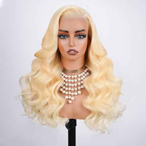 613 13x6 Lace Front Wig Human Hair Pre Plucked 250 Density 16 Inch Body Wave Blonde Wig Human Hair 613 HD Lace Frontal Wigs 13x6,100% Real Human Hair No Tangle No Shedding Triple Lifespan 3X