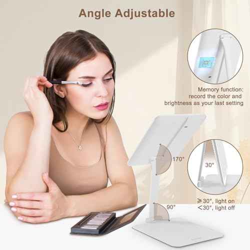 Lighted Travel Mirror with Rechargeable Light, Adjustable Stand & 3 Light Colors