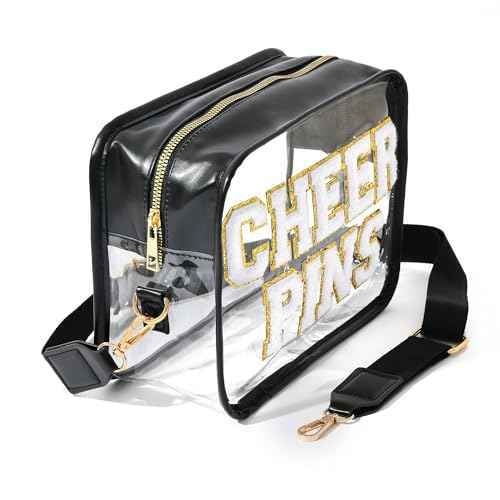 CHEER PINS Bag ? Clear Cheerleading Competition Pin Holder with Chenille Letters, Adjustable Strap, Stadium Approved Cheerleader Team Gift & Spirit Accessory