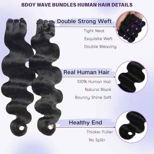 Vanlov Body Wave Bundles Human Hair 16 18 20 Inch Raw Hair Bundles 100% Unprocessed Brazilian Virgin Hair Body Wave 3 Bundles Double Weft Natural Black