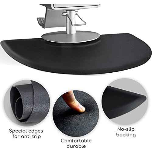 Salon mats for Hair Stylist 3¡Çx5¡Ç Barber Shop Salon Floor Chair Mat -Black Semi Circle Hair Stylist Station Anti Fatigue Salon Mats -1/2" Thick Salon Standing Mat