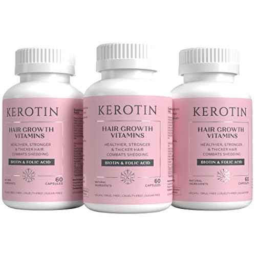Kerotin Hair Growth Supplement for Longer, Stronger Hair - Enriched with Biotin, Folic Acid, Saw Palmetto to Promote Thick, Healthy Hair Growth (3 Months)