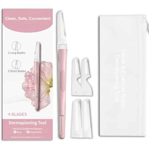 Dermaplane Razor for Women Face, Precision Face Razors for Women, Dermaplaning Tool, Gentle Exfoliation, Facial Hair Removal and Perfectly Shape Brows, Reusable Metal Handle with 4 Microblades, Pink