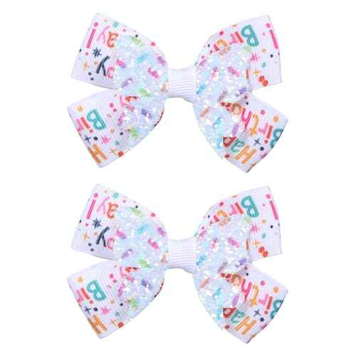 3" Happy Birthday Hair Bow for Baby Girls 1 2 3 4 5 6 Years Glitter Sprinkle Decorations Confetti Ice Cream Party Pink Dress Accessories Gift for Toddlers Teens Kids Her Birthday
