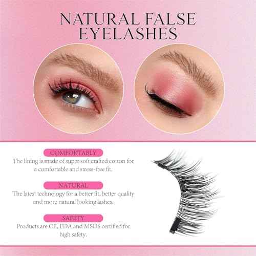 Magnetic Eyelashes 2 Pair Reusable Magnetic Eyelashes with Applicator, No Adhesive Required, Natural-Looking Eyelashes, Eyelash Curler Set, Easy to Wear and Remove