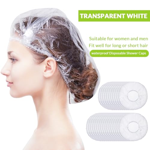 Retisee 140 Pcs Disposable Shower Caps Bulk 18.2" Plastic Clear Hair Cap Elastic Large Thick Waterproof Bath Caps for Women Hair Care Cleaning Supplies Spa Hotel Hair Salon Home Travel Accessories