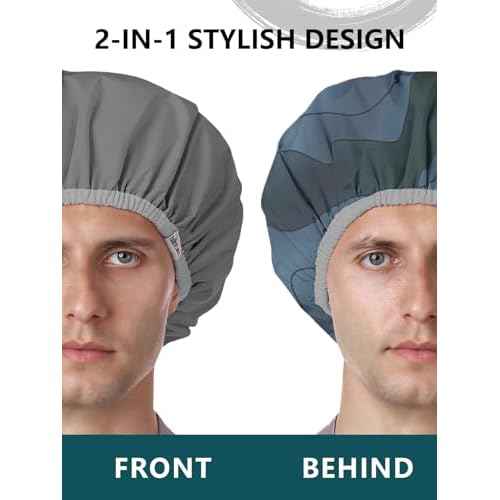 Years calm Men Shower Cap Reusable Waterproof, Dual-Layer Design, Double-Sided Use,Protects Hair in Shower, Spa, Travel & Cooking, Adjustable Elastic for Comfortable Fit (Blue Disguise, One Size)