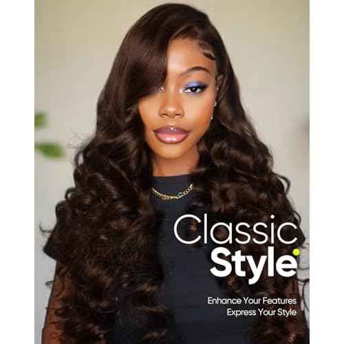 CLong Chocolate Brown Lace Front Wig Human Hair,4# Chestnut Brown Body Wave 13x4 Lace Front Wigs Human Hair Pre Plucked Wigs Human Hair for Women 22inch