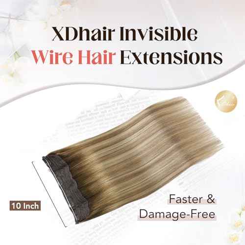 XDhair 22 Inch Invisible Wire Hair Extensions 85g Balayage Walnut brown to ash brown and blonde Wire Hair Extensions for Women #3/8/22 22 Inch