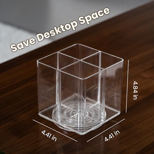Clear Makeup Brush Holder,Acrylic Rotating 360¡ÆMakeup Brush Organizer,Pen holder with 4 Grids,Makeup Holder for Courtup,Containers for Desk,1pc