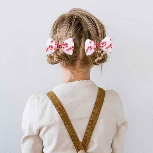 Christmas Candy Cane Print Ribbon Hair Bow Clips Barrettes Alligator Hairpins for Girls, Teens, Toddlers, Kids, Women Candy Cane Decorations Accessories Xmas Holiday Gift (O)