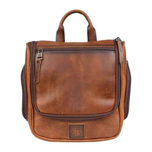 STS Ranchwear Men's Tucson Hanging Shave Kit, Multi-Pocket Genuine Leather Travel Toiletry Dopp Kit Organizer Bag, STS30310