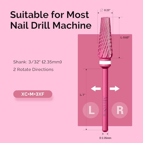 MelodySusie Upgrade 5 in 1 Nail Drill Bits, 3/32'' Carbide Tungsten Multi-Function Mixed Sizes Edition, Suitable for Manicure Pedicure Cuticle Gel Polishing, Professional Advanced Bits, Pink Blossom
