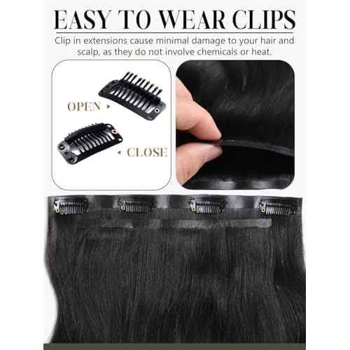 Loxxy Body Wave Clip in Hair Extensions, 20 Inch Natural Black Body Wave Seamless Clip Ins Human Hair Extensions #1B 7Pieces 110g PU Weft Easy Application