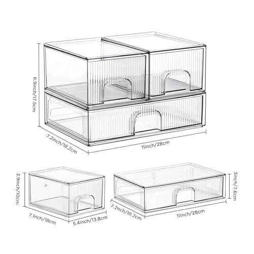 Clear Stackable Desk Storage Drawers, 3 Pack Acrylic Bathroom Makeup Organizers, Easily Assemble All Purpose Plastic Bins for Brightroom, Pantry Organization, Vanity, Undersink, Cabinet