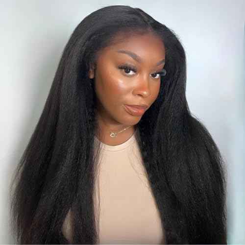 ISEE 3 In 1 Half Wig Kinky Straight Glueless Wigs Human Hair Comfortable Fit No Glue Needed Wear & Go Seamless Clip In Wigs 16 Inch