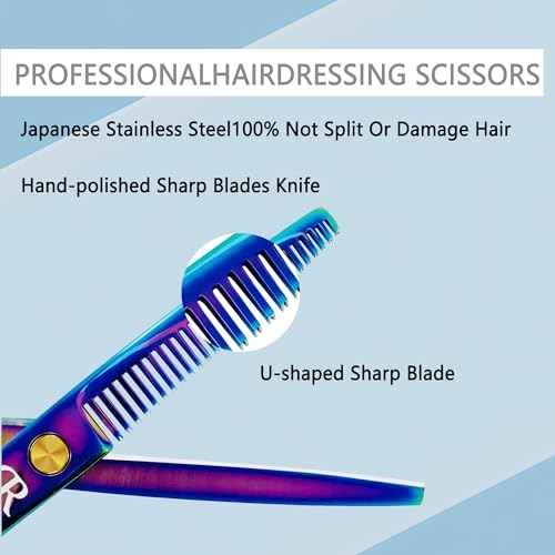 Professional Hair Thinning Shears 6 Inch Hair Cutting Teeth Scissors Hairdressing Texturizing Salon Shears Japanese 440c Stainless Steel Barber Haircut Scissors For Women/Men/kids (rainbow)