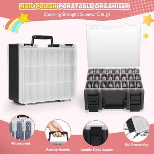 RISOU Portable Nail Polish Organizer - Large-Capacity Double-Sided Storage Case Holds 96 Bottles of Nail Polish.(15ml - 0.5 fl oz)(Case Only)