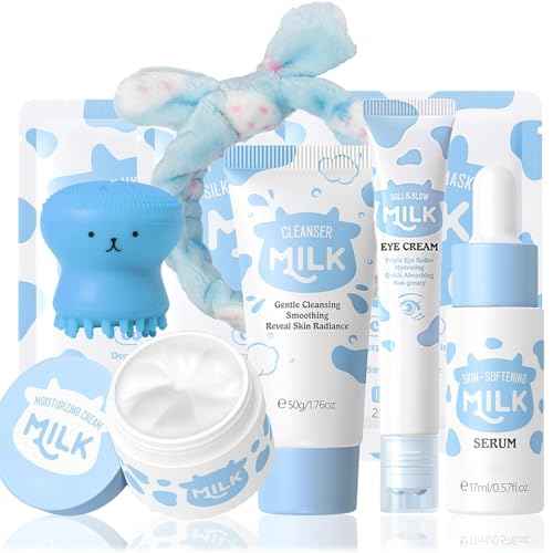 Milk Skincare Set, Milk Skin Care Products Skin Care For Teens 10-12, Natural Milk Extract Girls Skin Care For Kids Age 8-12, Travel Size Skin Care Set, Skincare For Girls 10-12, Teen Skin Care