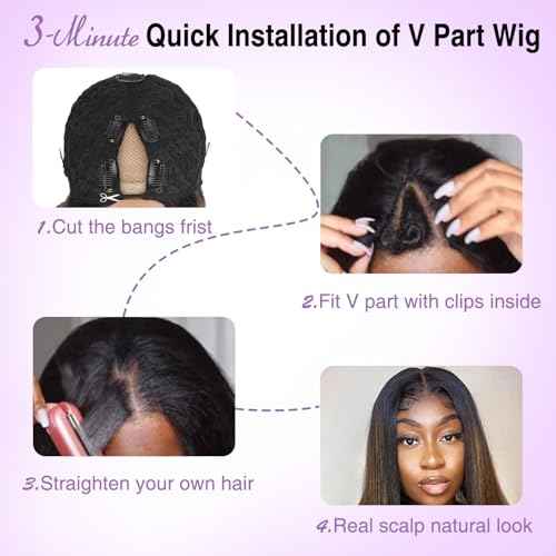CHEETAHBEAUTY FB30 Ombre V Part Wig Human Hair 18Inch No Leave Out Upgrade Straight U Part Wig Highlight Blonde No Glue Brazilian Virgin Straight Human Hair Wigs for Women Colored Brown 180% Density
