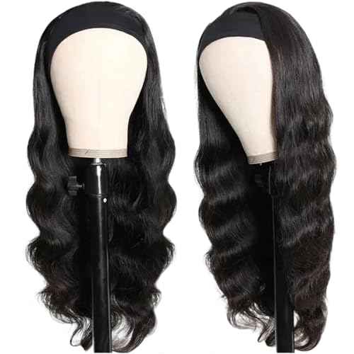 26 Inch Headband Wig Human Hair Body Wave Headband Wigs for Black Women Brazilian Virgin Hair Wear and Go Glueless Wig None Lace Front Wigs for Beginners 150% Density Natural Black Color