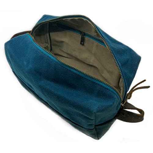 FAT FELT the DOPP KIT | durable waxed cotton canvas toiletry bag with leather handle (AlpineLake)