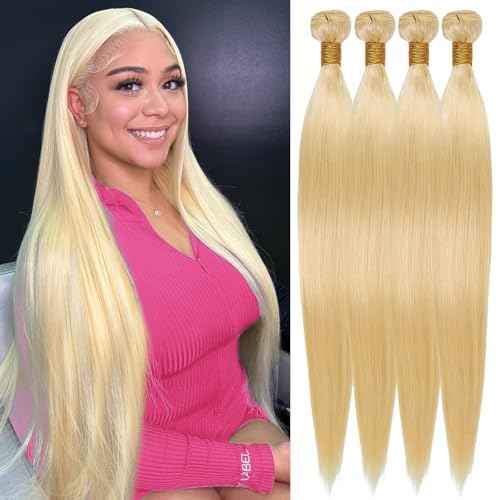 613 Blonde Bundles Human Hair 4 Bundles Straight 18 20 22 24 Inch 16A Grade Brazilian Virgin Human Hair Bundle Weave Hair Extensions For Women