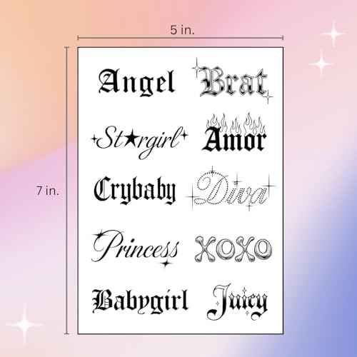 Sassy Script Temporary Tattoos | Y2K Gothic Words and Angel Numbers | Realistic Waterproof Fake Tats | Angel, Brat, Princess, Babygirl, Diva