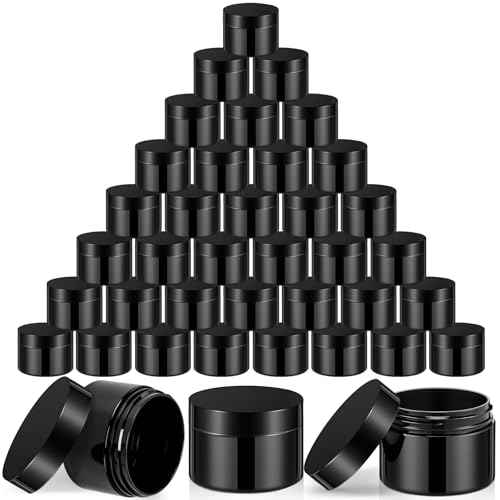 SATINIOR 36 Pieces 2 oz Plastic Jars with Lids Wide Mouth Airtight Reusable Container Acrylic Cosmetic Small Jars for Lotions Ointments Travel Toiletries Creams Make up Storage(Opaque Black)