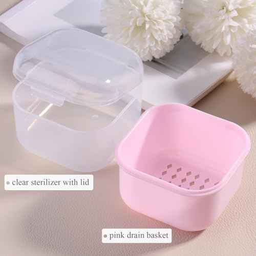 1Pcs Nail Tool Sterilizer, Nail Drill Bits Cleaning Box Disinfection Container For Nail Art Accessories Manicure Sterilization Tray Salon Supplies Sterilizer Cup With Drain Basket (pink)