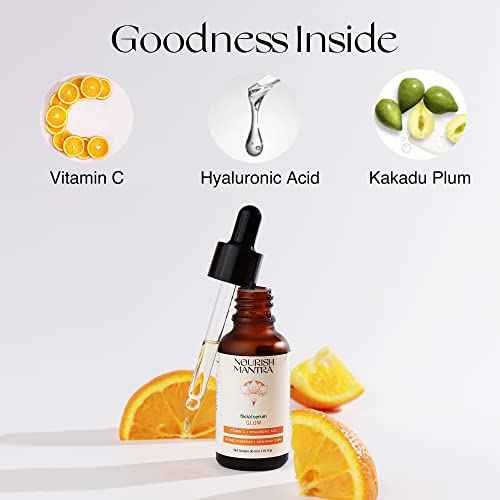 Nourish Mantra Vitamin C Serum ? Anti Aging Facial Serum with Vitamin C, Hyaluronic Acid, Niacinamide ? Glowing Serum ? Even Skin Tone, Improve Appearance of Dark Spots, Fine Lines & Wrinkles, 30 ml