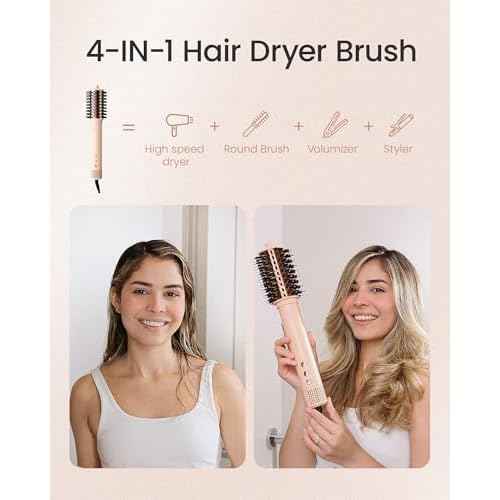 AIMIKE HyperFlow High Speed Blow Dryer Brush, One-Step Hair Dryer & Styler Volumizer, 3X Fast Drying & No Heat Damage, Detachable Hot Air Round Brush for Smooth Frizz-Free Blowout, 3.3'' Overall Dia