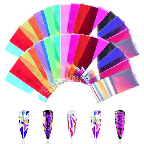 100 Pcs Dichroic Film Iridescent Nail Art Glass Paper Sheet Aurora Nail Foil Transfer Stickers Gradient Rainbow Color Nail Art Supplies Holographic DIY Decoration Reflective Mirror Foils Design