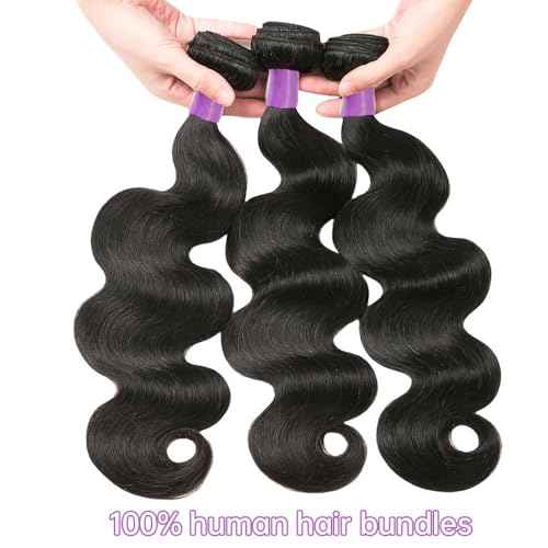 12A Human Hair Bundles 24 26 28 Inch Body Wave 3 Bundles Human Hair 100% Unprocessed Brazilian Virgin Human Hair for Women Natural Black