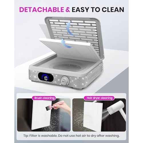 Nail Dust Collector, Powerful Suction Dust Collector for Nail Tech with 10 Speed Levels, Low Noise Nail Fan Dust Collector for Professional Salon & Home, Detachable & Easy to Clean, White