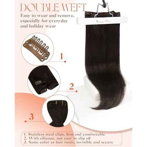 Sunny Hair Clip in Hair Extensions Straight Human Hair Clip in Extensions Remy Clip in Hair Extensions Real Human Hair Extensions Clip ins Full Head Dark Brown Color 2 18inch