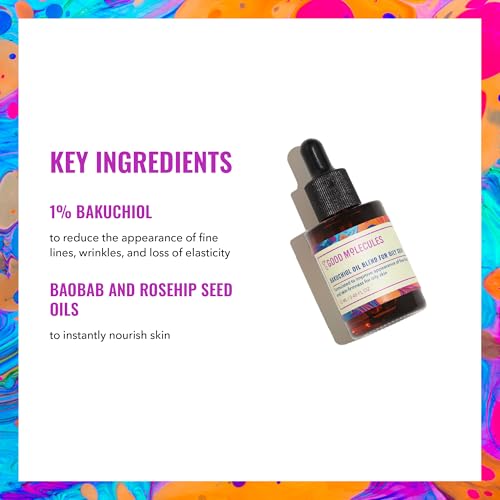 Good Molecules Bakuchiol Oil for Oily Skin - Ultra Hydrating Natural Blend with Bakuchiol and Rosehip Oil - Promotes Collagen Production, Anti-Aging Face Oil