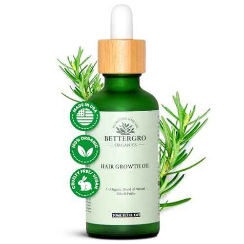 BetterGRO Organic Hair Growth Oil ? Herbal & Natural Blend with Rosemary, Black Seed, Amla, Pumpkin Seed & More ? Supports Growth, Strengthens Roots, Vegan & Cruelty-Free (1.7 fl oz)