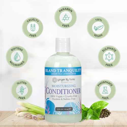 Ginger Lily Farms Botanicals Moisturizing Conditioner for Dry Hair, Island Tranquility, 100% Vegan & Cruelty-Free, Green Tea Lemongrass Scent, 12 Fl Oz